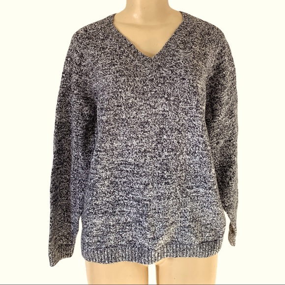 Tabi 🇨🇦 Cotton Black Speckled Pullover Jersey V-Neck Long Sleeve Sweater - Picture 3 of 3